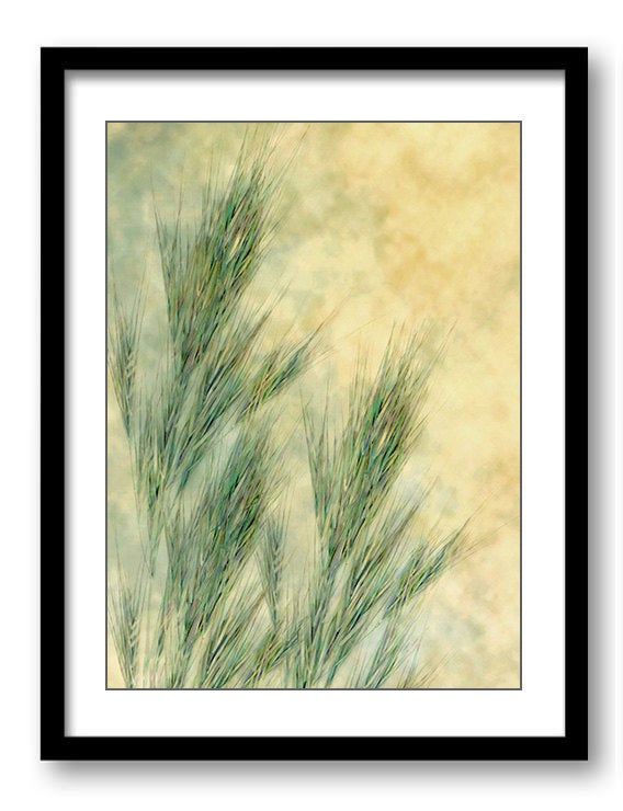 Yellow Green Wheat Field Bathroom Art Print Abstract Nature Landscape Modern Watercolor Bathroom Wal