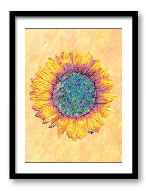 Yellow Sunflower Flower Pink Coral Purple Bathroom Art Print Modern Elegant Watercolor Bathroom Wall